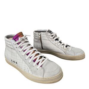 P448 Dama The Skate High Top Sneaker Womens 41/10.5-11 White Sparkle Rainbow
